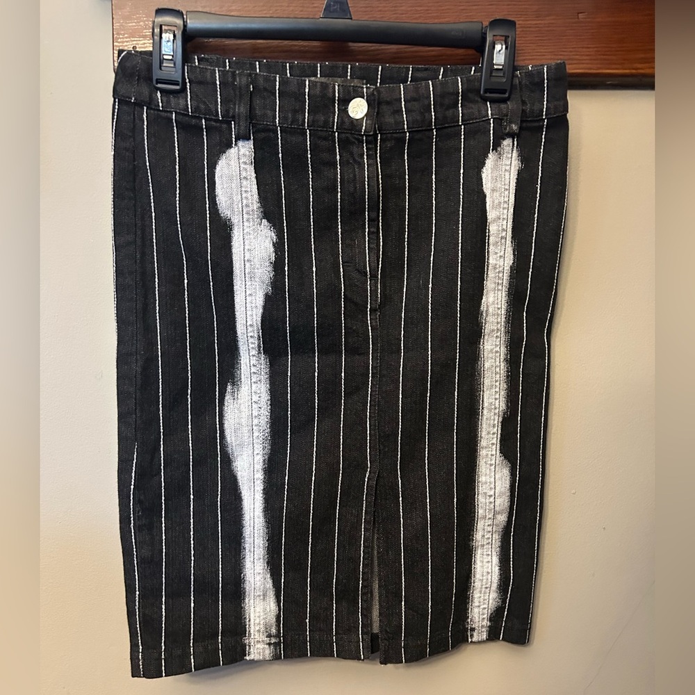 GF Ferre Gianfranco Ferre Vintage Y2K Denim Striped Pencil Skirt Size 42